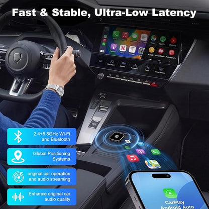 Bose Wireless CarPlay and Android Auto Adapter, Plug and Play Wired to Wireless CarPlay Dongle, Fast Auto-Connect, Type-C & USB Cable Included, Compatible with 800+ Cars, Supports iOS 10+