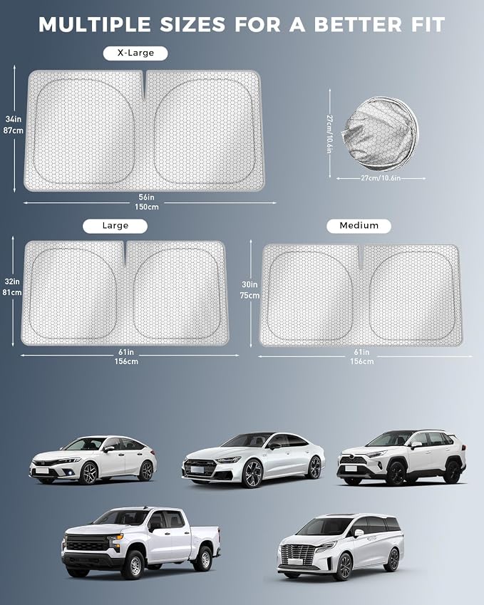 helloleiboo Graphene Car Windshield Sun Shade Car Sun Shade for Windshield with Heat Absorption Coating Foldable Design with UV Protection to Keep Your Car Interior Cooler Silver (Medium-59 × 30 in)