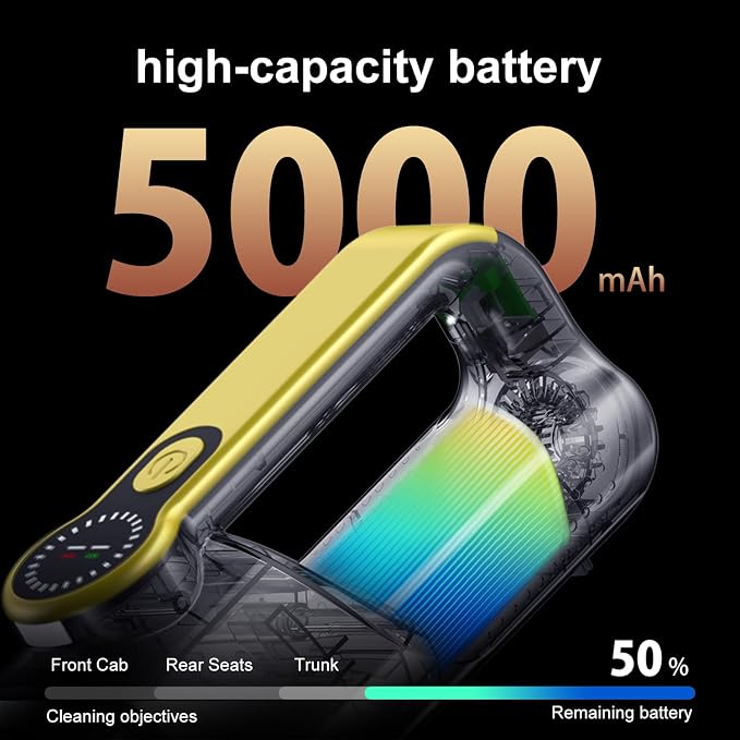 18000Pa Cordless Handheld Car Vacuum Cleaner – 35-Min Runtime, LED Light & LCD Screen, 2-in-1 Blower Function – Lightweight 1.1lb Portable Vacuum for Pet Hair, Home & Car Interior (Gold)