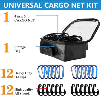 Funmit 4 x 6 Ft Cargo Net for Roof Basket and Pickup Bed, Nice Elasticity Stretches to 8 x 12 Ft with 24 Carabiners, Bungee Cargo Netting Design for Most Car Models