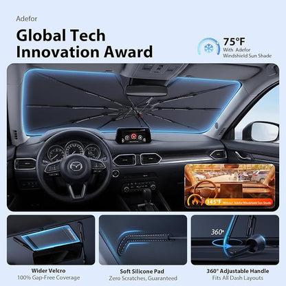 2026 Upgraded Windshield Sun Shade Umbrella for Mazda CX 5 [Precision Custom Fit, Superior UV & Heat Block] Cooling Tech Fabric, Durable Foldable with Storage Bag, Fits 2013-2025