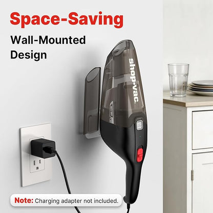 Shop-Vac Wet/Dry Handheld Vacuum Cordless, Powerful Portable Car Vacuum Rechargeable, Wall-Mounted Hand Vac with Crevice Tool, Lightweight Hand Vacuum for Home & Car, Washable Filter, Black