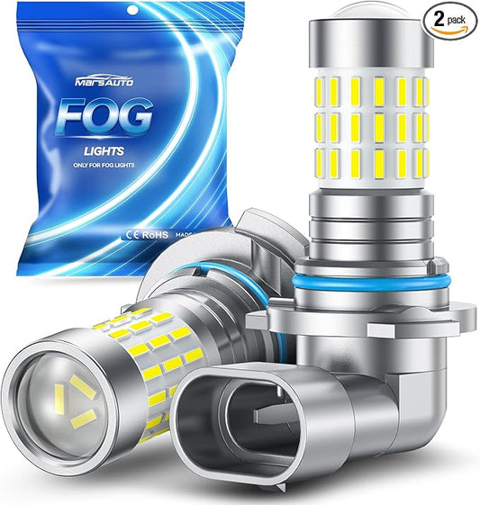 Marsauto 9006 LED Fog Light Bulbs or DRL, 10,000 Lumens 6000K White, 48 Chips Fog Lights, 9006 Led Bulb 1:1 Mini Size 9006 Led Fog Lights, 360° Full Illumination, Side Marker Lights