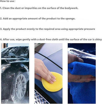 Car Scratch Remover Wax & Repair Paste - Erases Scuffs in 3 Seconds - Complete Kit with Sponge and Microfiber Cloth for Door Handle Scratches & Swirls - 120ml
