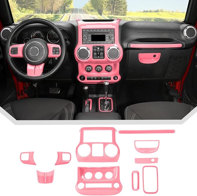JeCar 10pcs Full Pink Interior Trim Kit Fit for Jeep Wrangler JK 2011-2017