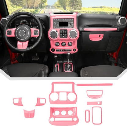 JeCar 10pcs Full Pink Interior Trim Kit Fit for Jeep Wrangler JK 2011-2017