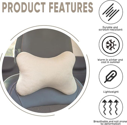 Car Headrest Pillow, Soft & Comfortable Memory Foam Car Neck Pillow for Driving Fatigue Relieve, Universal Cars Head Rest Pillows with Adjustable Strap, Car Interlor Accessorles (Beige)