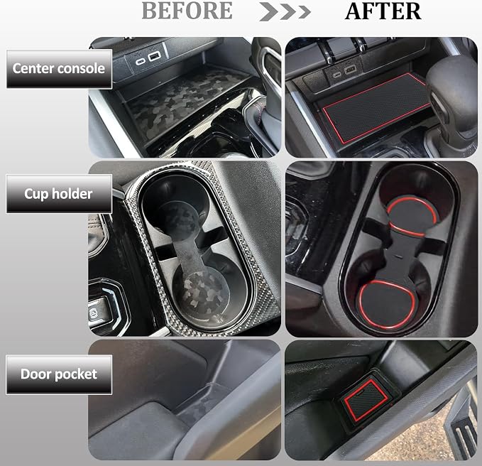JDMCAR Custom Liner Accessories Compatible with 2023 2024 2025 2026 Chevy Colorado/GMC Canyon, Premium Cup Holder, Center Console, and Door Pocket Inserts Mat Kit-17 PCS Set (Crew Cab, Red Trim)