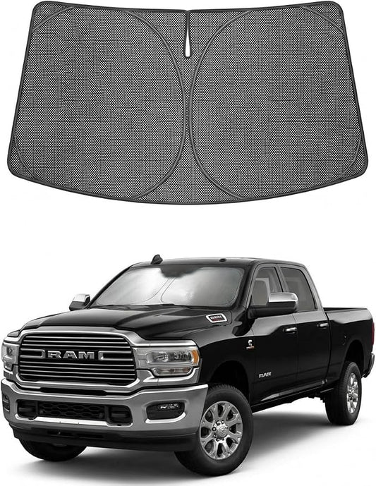 Proadsy Windshield Sun Shade Custom Fit Dodge RAM 2500 3500 2010-2026 Ice Crystal Black Front Window Sunshade UV and Heat Blocker Foldable Visor Keeps Car Cooler for Summer Parking and Daily Use