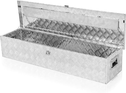 50 Inch Aluminum Truck Bed Tool Box, Pick Up RV Trailer Toolbox, Storage Lockable Organizer with Side Handle and Lock Keys, Silver