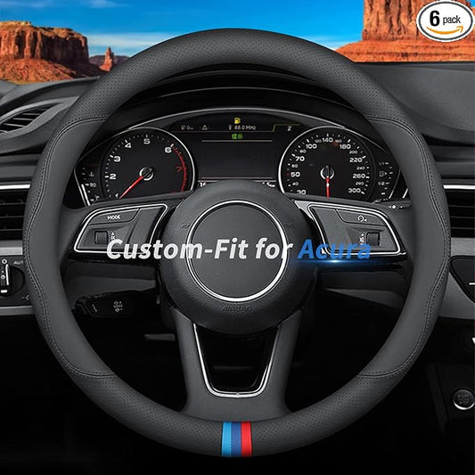 Deer Route Custom-Fit for Acura Steering Wheel Cover, Premium Leather Car Steering Wheel Cover with Logo, Non-Slip, Breathable, for Acura Accessories (D-Style,for Acura)
