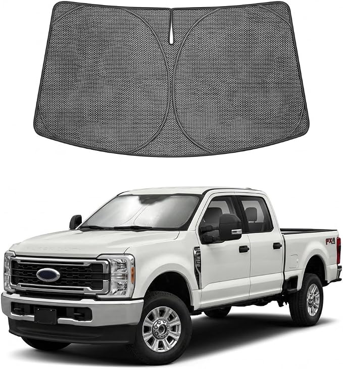 Proadsy Windshield Sun Shade Custom Fit Ford Super Duty F-250 2017-2026 Ice Crystal Black Front Window Sunshade UV and Heat Blocker Foldable Visor Keeps Car Cooler for Summer Parking and Daily Use