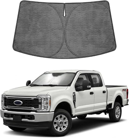 Proadsy Windshield Sun Shade Custom Fit Ford Super Duty F-250 2017-2026 Ice Crystal Black Front Window Sunshade UV and Heat Blocker Foldable Visor Keeps Car Cooler for Summer Parking and Daily Use