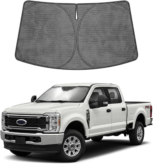 Proadsy Windshield Sun Shade Custom Fit Ford Super Duty F-250 2017-2026 Ice Crystal Black Front Window Sunshade UV and Heat Blocker Foldable Visor Keeps Car Cooler for Summer Parking and Daily Use