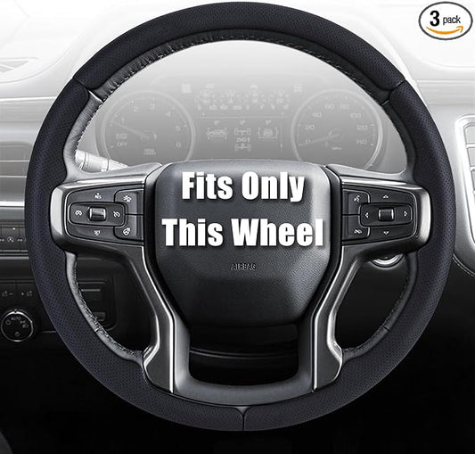 Aimato Customized Steering Wheel Cover for Chevy Silverado 1500 2019-2026/2500 3500 2020-2026/Blazer 2019-2025/Suburban Tahoe 2021-2024,Thin,Anti-Slip,Scratch-Resistant Car Accessory for Chevrolet