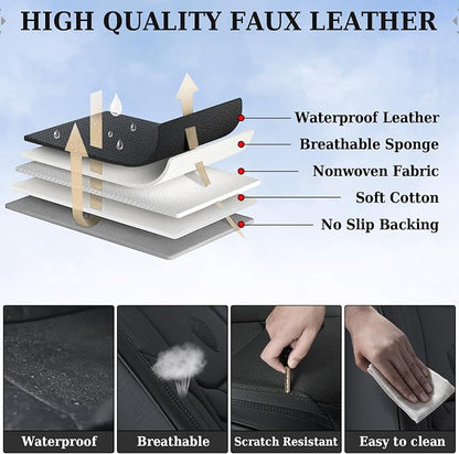 Coverado Leather Seat Covers for Cars, Car Seat Covers Full Set, Breathable Car Seat Protector with Lumbar Support, Black Seat Covers, Front and Back Waterproof Seat Cover Universal Fit for Most Cars