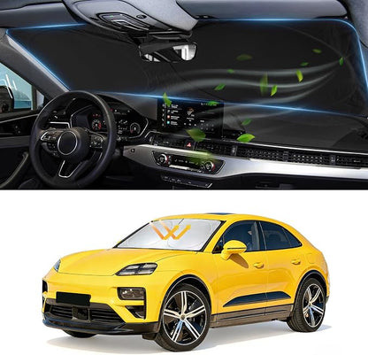 Custom Fit Macan Windshield Sunshade for 2026 2025-2014 Porsche Macan Accessories Front Window Sun Shades Shield Cover for Windshield Foldable 210T Sun Visor Protector Blocks UV Ray Keep Car Cooler