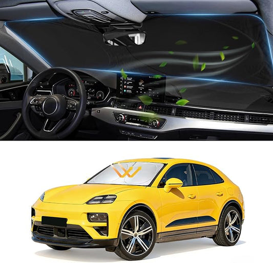 Custom Fit Macan Windshield Sunshade for 2026 2025-2014 Porsche Macan Accessories Front Window Sun Shades Shield Cover for Windshield Foldable 210T Sun Visor Protector Blocks UV Ray Keep Car Cooler