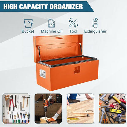 Black Steel Underbody Truck Box, Pickup Storage Box, Heavy Duty Diamond Plate Tool Box with Lock and Keys, Waterproof Trailer Storage Box (48"x 15"x 15"- Orange)