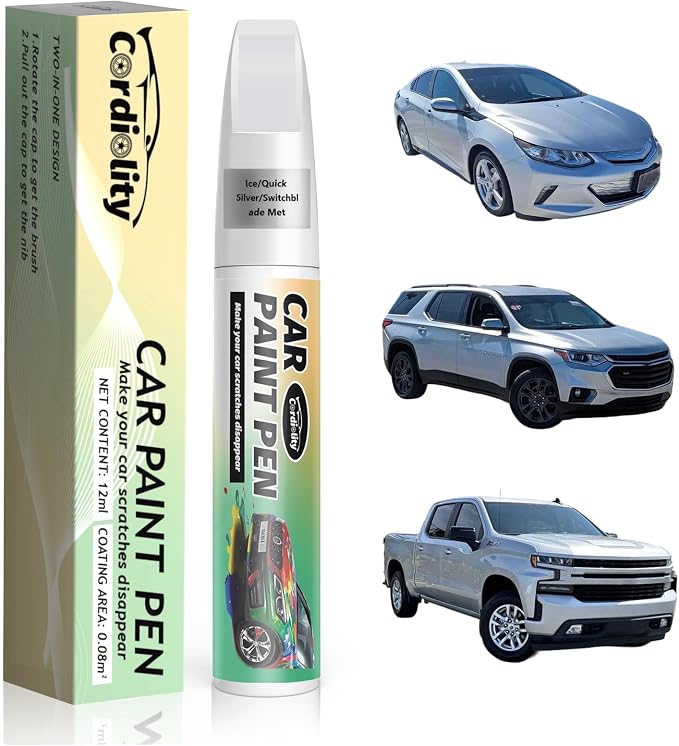Car Touch Up Paint Ice/Quick Silver/Switchblade Met(GAN/9W5/WA636R/WA8636/17) for Chevrolet, Color Accurate Car Scratch Repair Remover Pen Fix Auto Paint Chips and Nicks