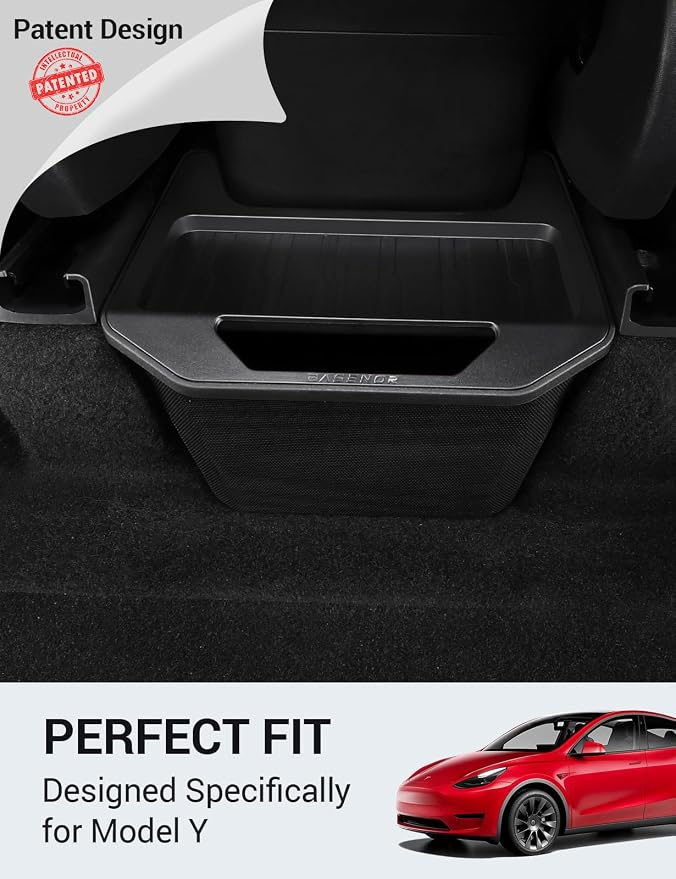 BASENOR 2024-2020 Tesla Model Y Trash Can, Rear Center Console Organizer with Anti-Slip Lid, Dustproof Rear Bin Backseat Storage Box Garbage Can for Model Y Accessories