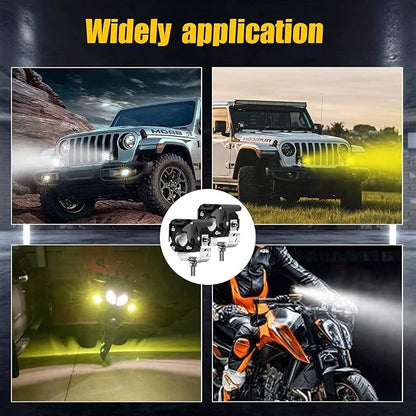 LED Pod Lights, LED off Road Lights 60W 6000lm Amber/Yellow White Dual Color Driving Fog Auxiliary Work Lights Pod for Motorcycle Truck SUV ATV E-Bike Tractor, 2 Packs