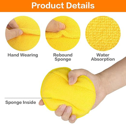 FONAROLL Microfiber Wax Applicator Pads, Car Wax Applicator with Finger Pocket, Buffing & Detail Polishing Foam Pads for Car Cleaning and Fine Polishing (5 inch, 6 Pack) (Yellow)