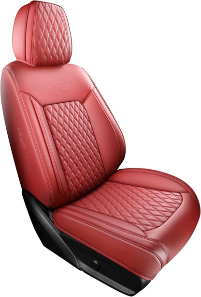 Front Burgundy Car Seat Cover Set of 1,Universal Precision Fit Contoured Thick Texture Nappa Leather Automotive Waterproof Seat Cover for Most Sedans, SUVs and Trucks,Style1 Wine Red