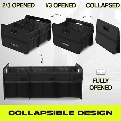 FORTEM Car Trunk Organizer, Collapsible Two Compartment Organizer, Foldable SUV & Truck Storage for Car Accessories for Women Men, Non Slip Bottom, Sturdy Side Walls, Strong Handles, 75L