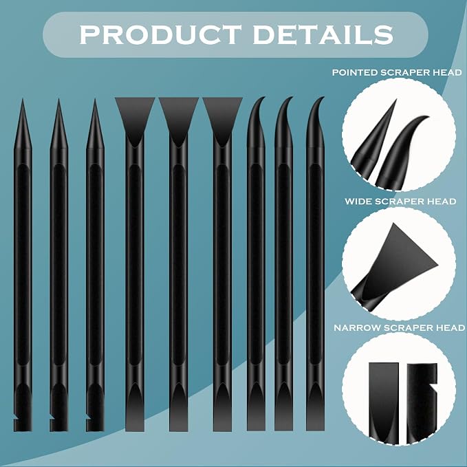 Plastic Scraper Tool Kit,9 PCS Car Detailing Supplies for Tight Crevices,Sticker & Label Removal,Non-Scratch Cleaning Pens for Auto,Kitchen,Mobile Detailing Equipment (Black)
