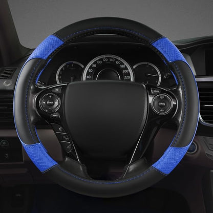 GIANT PANDA Microfiber Leather Steering Wheel Cover for Honda Accord,Civic,CR-V,HR-V,Pilot(Diamond-Pattern-Black+Blue-Standard Size)