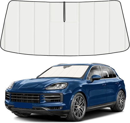 Windshield Sun Shade for Pors-Che Ca-yenne 2019-2025 2026, Front Window Visor Accessories, Folding Design Blocks Heat & UV Rays Maintain Cool Interior and Save Space
