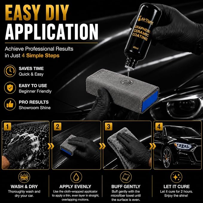 AirTighT Advanced Graphene Ceramic Coating for Cars, 80ml | Ultra-hydrophobic paint protection for cars, boats, RVs & motorcycles; helps resist scratches, UV, dirt, stains & water spots