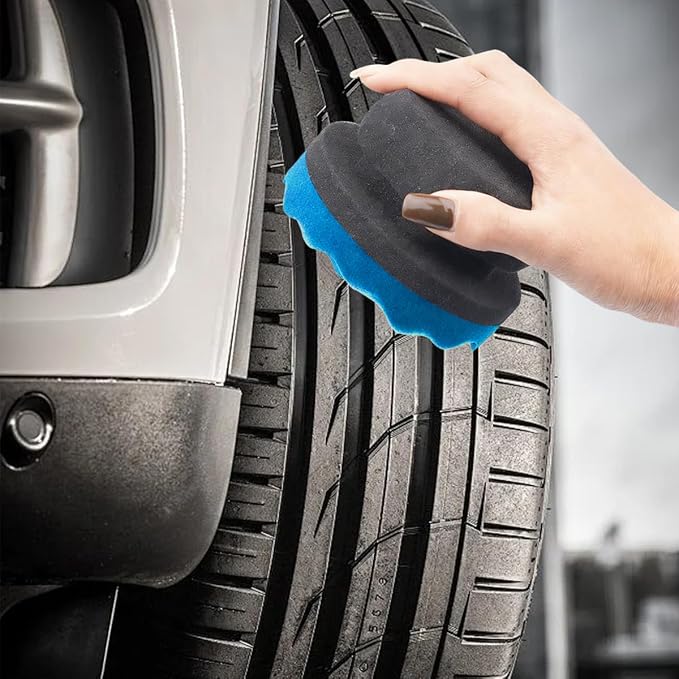 2PCS Car Tire Dressing Applicator Pads, Reusable Hex-Grip Vehicle Wheel Wax Buffing Dressing Sponge Pad, Automotive Tire Shine Detailing Foam Tool, Universal Fit (4.33Inch/Blue)
