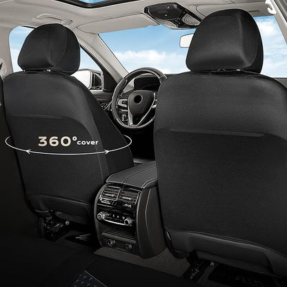 Coverado Front Seat Covers, Breathable Mesh & Leather Car Seat Protectors, Black Driver Seat Cover, Car Seat Cushions, Universal Automotive Seat Covers Fit for Most Sedans SUV Truck, Black