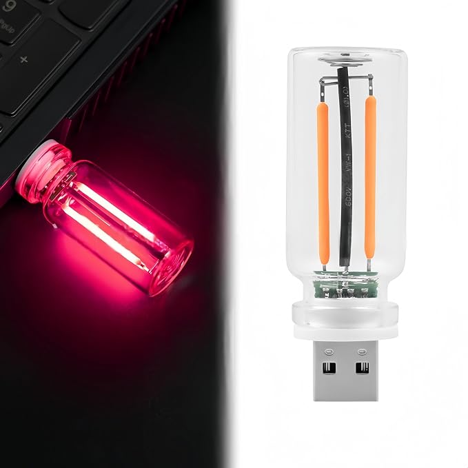 Light Up Your Journey with Stylish Retro Car Lamps: Portable Mini Glass Bottle LED Night Light - Plug-in USB LED Car Interior Atmosphere Lights for Cars & Bedrooms (Pink Light)