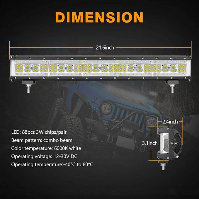 Muto-Beam Side Shooter LED Light Bar, 20 Inch 320W Quad Row Light Bar LED Fog Lights Off Road Driving Spot Flood Combo Work Lights for Truck UTV ATV Pickup SUV Boat