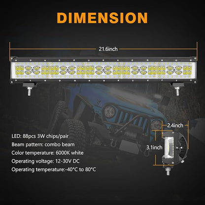 Muto-Beam Side Shooter LED Light Bar, 20 Inch 320W Quad Row Light Bar LED Fog Lights Off Road Driving Spot Flood Combo Work Lights for Truck UTV ATV Pickup SUV Boat