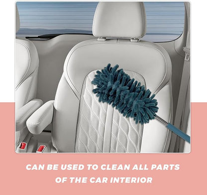 2PCS Car Interior Duster with Extension Pole, 11.8 to 30.5 Inch Retractable Dusters Washable Car Interior Cleaning Brush, Soft Scratch-Free Chenille Auto Dash Vent Window Duster (Navy Blue)