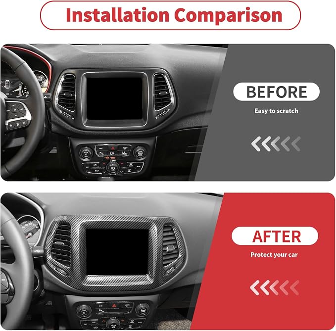Linskip Information Screen Trim Compatible with 2017 2018 2019 2020 2021 Jeep Compass, Air Vent Covers for Jeep Compass Interior Accessories(Black Carbon Fiber)