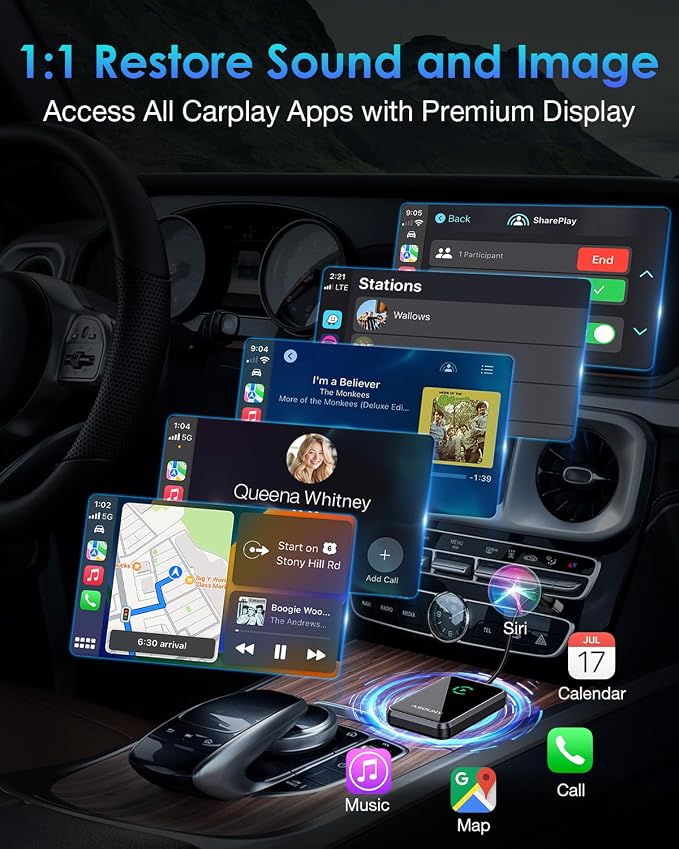 Apple CarPlay Wireless Adapter, Convert OEM Wired CarPlay to Wireless Dongle, 5.8GHz WiFi & Bluetooth Car Adapter, Plug & Play Auto Connect, Compatible with Cars (2016+) & iPhone iOS 10+, Dark Grey