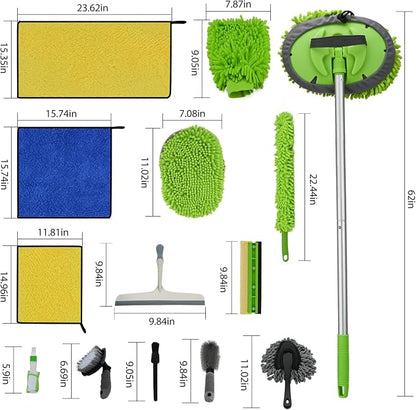 Car Detailing Kit Car Detailing Brush Set 62'' Mop Sponge with Long Handle&Chenille Replacement Head Auto Detailing Brushes Car Wash Kit Car Accessories Car Cleaning Tools for Interior/Exterior/Wheels