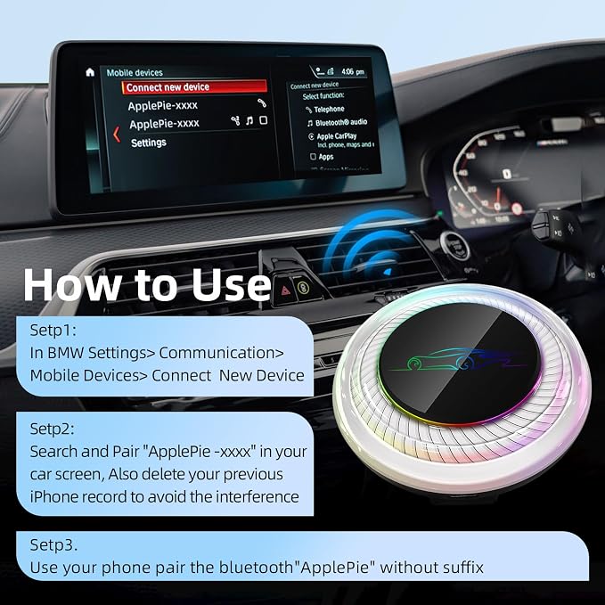 LEXXSON 8G+128G Car Video Box for BMW/Porsche/BYD/Audi/Ford, Android 13 Wireless Ai Box Carplay with Dual WiFi/GPS/Split Screen/HDMI Output