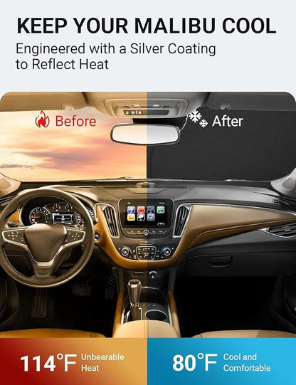 Proadsy 2026 Upgrade Front Windshield Sun Shade Foldable Sunshade Protector Custom Fit 2016-2025 Chevrolet Chevy Malibu Accessories