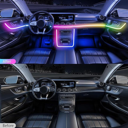 118" Acrylic Interior Car Lights, 0.08in Ultra-Thin Thickness Ambient Lighting Kits with Smart APP, RGB 2 in 1 USB Powered Car LED Strip Light Music Sync Neon Strip for Vehicle (2 * 59in)