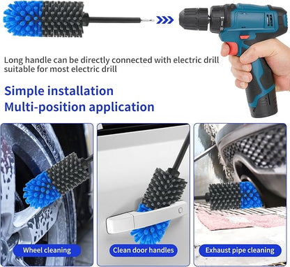 Wheel Brush, Soft Drill Wheel Cleaner Brush, Drill Brush for Car Wheel, No Scratches Highly Dense and Durable Car Wheel Brush Rim Tire Car Cleaning Brush for Wheels, Rims, Engines, Exhaust