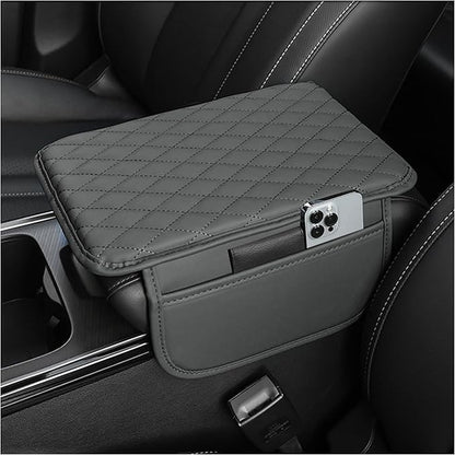 Stacool Upgraded Car Center Console Cover,Microfiber Leather Car Armrest Cover Cushion with 2 Storage Bags,Universal Car Armrest Storage Box (Gray)