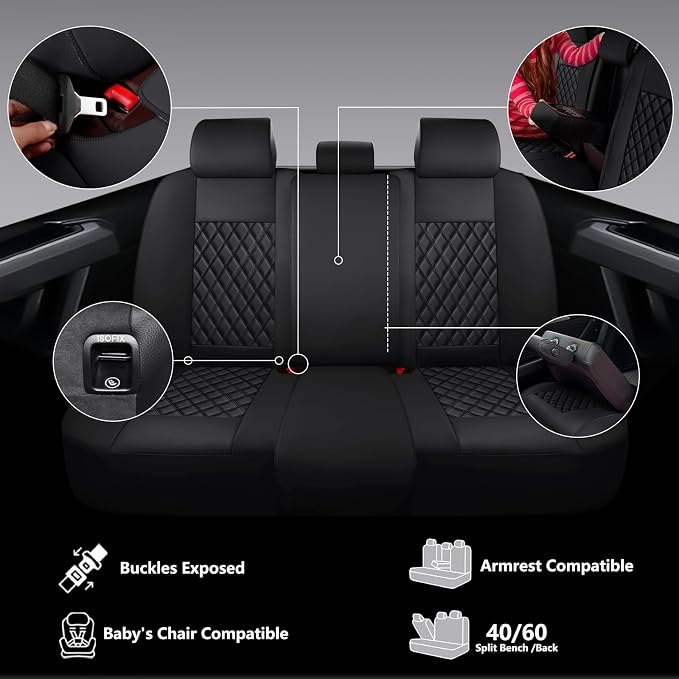 F150 Seat Covers, Custom Ford F150 Truck Seat Cover Fit for 2015-2025 F150 and 2017-2025 F250 F350 F450 Super Duty Crew Cab XL XLT Lariat King Ranch Platinum (Black, Front and Rear(5 seats))