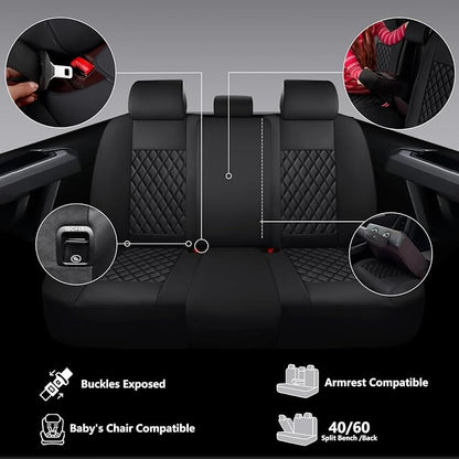 F150 Seat Covers, Custom Ford F150 Truck Seat Cover Fit for 2015-2025 F150 and 2017-2025 F250 F350 F450 Super Duty Crew Cab XL XLT Lariat King Ranch Platinum (Black, Front and Rear(5 seats))