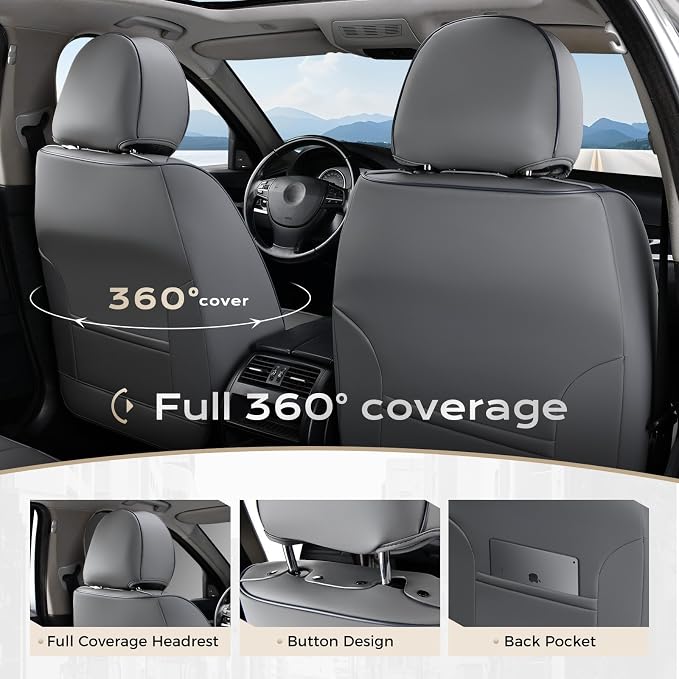 Coverado Car Seat Covers Full Set, Car Seat Protector Waterproof, Nappa Leather Car Seat Cushion, Seat Covers for Cars, Front Seats and Back Universal Fit for Most Cars